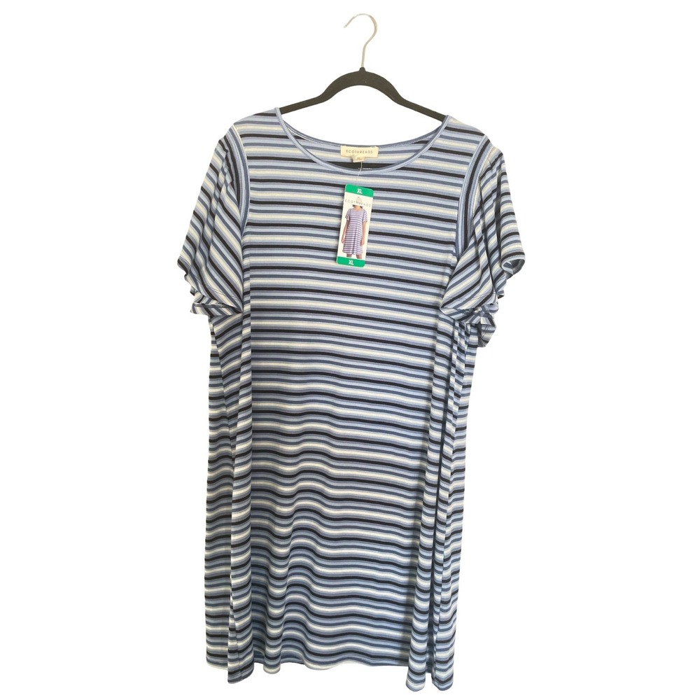 EcoThreads Blue Striped T shirt Dress Casual travel XL
